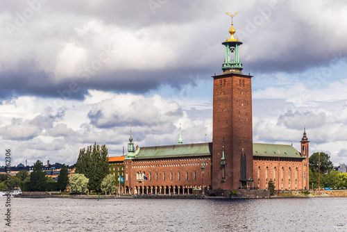 Photography Stockholm City Hall Waterfront View under Cloudy Sky