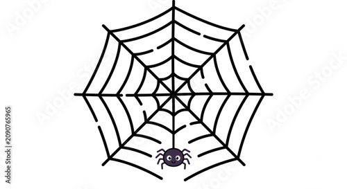 Cute Little Spider hanging on Black Spiderweb Vector Illustration on White Background