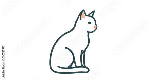 Minimalist White Cat Silhouette Sitting Profile View Simple Line Art