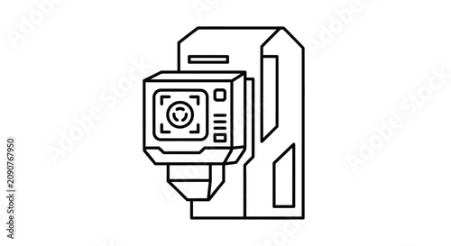 Modern CNC Machine Line Art Icon - Precision Engineering and Manufacturing