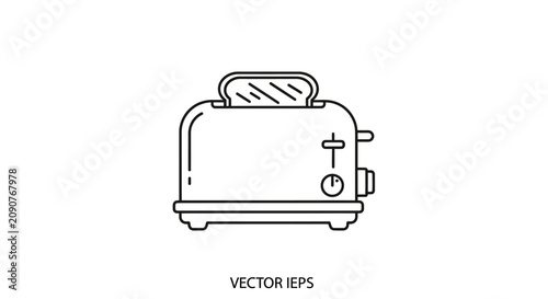 Modern Toaster Icon - Simple Line Art Design for Kitchen Appliances and Breakfast