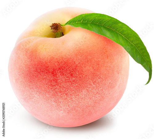 White Peach isolated on white background, with clipping path, for Flavor Fragrance Ingredients and Food Product Materials, premium packaging design.