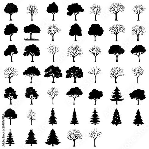 set of trees silhouettes