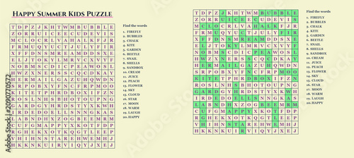 Bild auf Leinwand Summer word search kids printable puzzle with happy seasonal vocabulary for educ