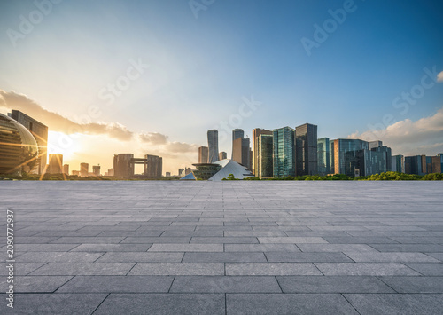 Captivating Cityscape at Sunset: Urban Serenity Meets Modern Architecture