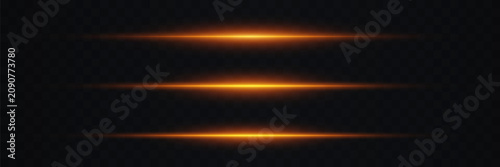 Konstfotografi Three glowing golden light streaks illuminating a dark transparent background, r