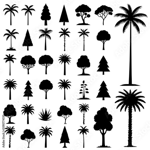 set of trees silhouettes