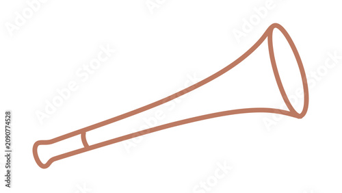 Brown outline vuvuzela horn vector icon illustration with long flared trumpet form, minimalist sports fan noisemaker for stadium cheering, match day chants, soccer crowds, rallies, and festive