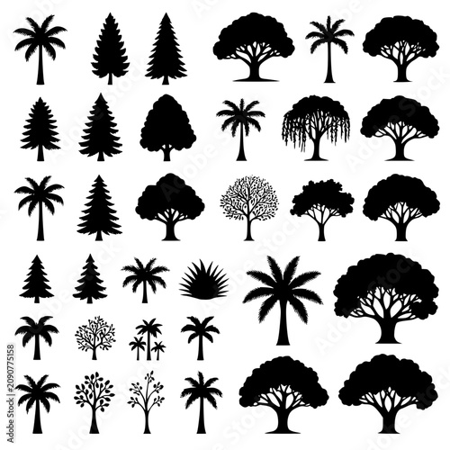 set of trees silhouettes