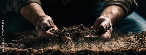 Farmer holding rich fertile soil in cupped hands, close up. Agriculture