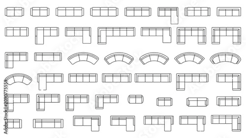 Set of Sofa Furniture Icons for Architectural Floor Plan Top View Design