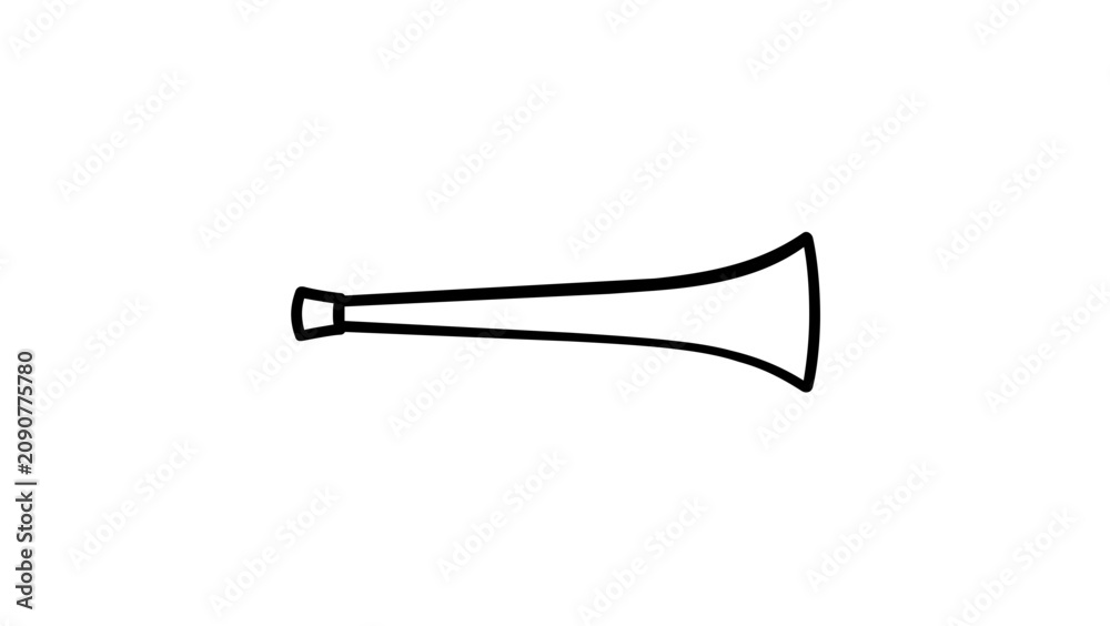 Obraz premium Thin outline vuvuzela horn vector icon on white, simple minimalist sports fan illustration for cheering crowds, soccer match noise, supporter culture, stadium signage, banners, and scalable graphics