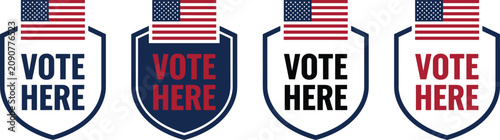Obraz na plátně Vote Here Badge Collection Flat Vector Set Featuring Election Campaign Labels, P