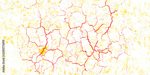 Tableau sur toile Cracked Dry Earth Texture With Red Veins And Yellow Speckle Abstract Drought Pat