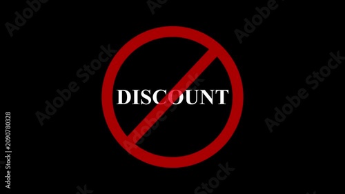 A circular red and discount text icon animation. stop, not allowed and ban concept animation on black background. 4k video