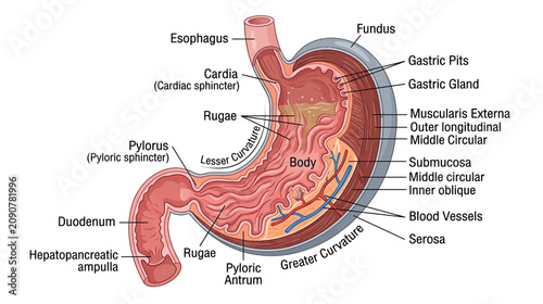 Принти на полотні Anatomical Illustration of the Human Stomach with Labels
