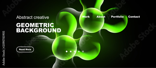 Принти на полотні Abstract design features vibrant green bubbles over dark backdrop