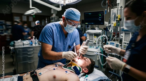 Medical professionals performing a critical procedure in a hospital operating room