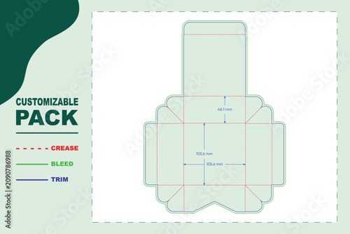 Konstfotografi Foldable tuck flap carton layout, technical printing packaging blueprint showing