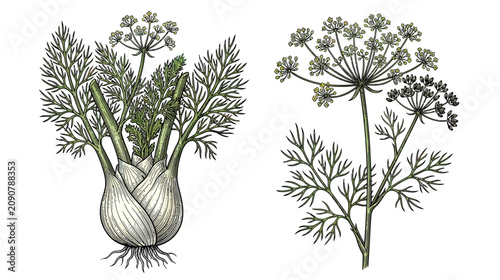 Canvastavla Fennel Bulb and Fronds Botanical Illustration