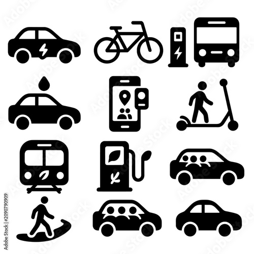 Sustainable station icons app vector leaf hydrogen icon train transport scooter walking
