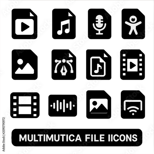 Music vector collection file frame audio podcast icon video animation clip multimedia