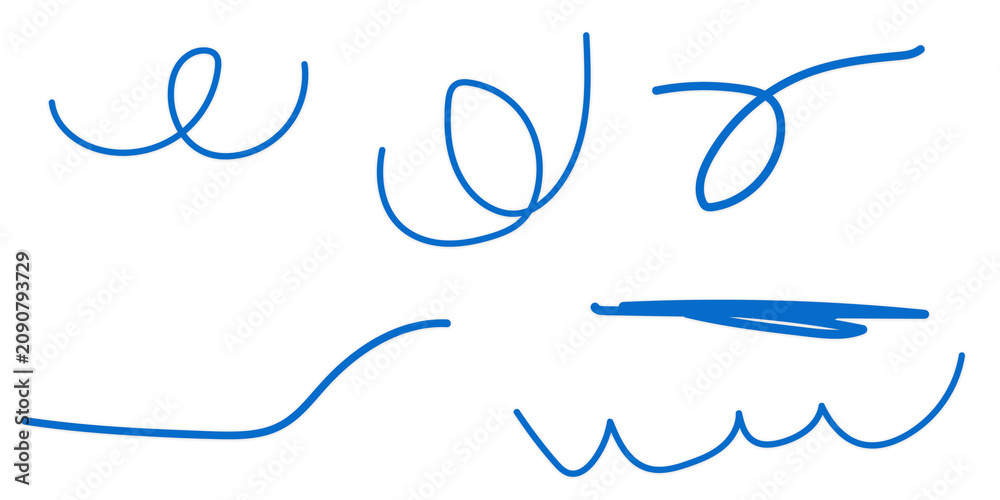 Obraz premium Blue rectangular shapes containing black hand-drawn swirls and wavy lines on white background isolated on a transparent background