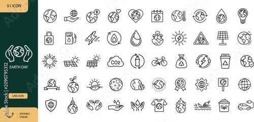 Earth Day Line Icons Set, Ecology Protection and Save the Planet Solid Symbols. Vector illustration