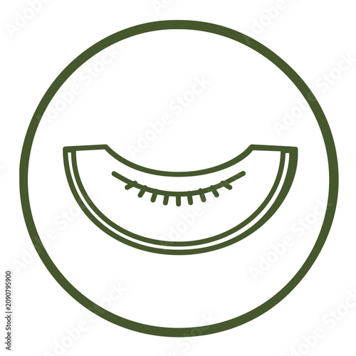 Clean green melon slice inside round fruit vector icon illustration, minimalist outline with rind and small seed marks, fresh produce symbol for healthy menus, juice labels, grocery packaging