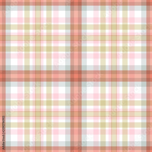 Seamless Pastel Plaid Pattern in Salmon Pink and Beige