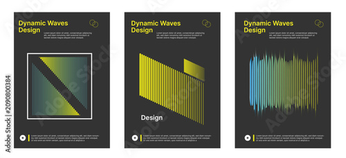 Fotografie Dark posters featuring geometric linear patterns with gradients creating dimensi