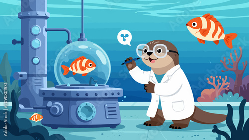 Cuadro en lienzo scientist conducting research with vector fish in underwater lab setup