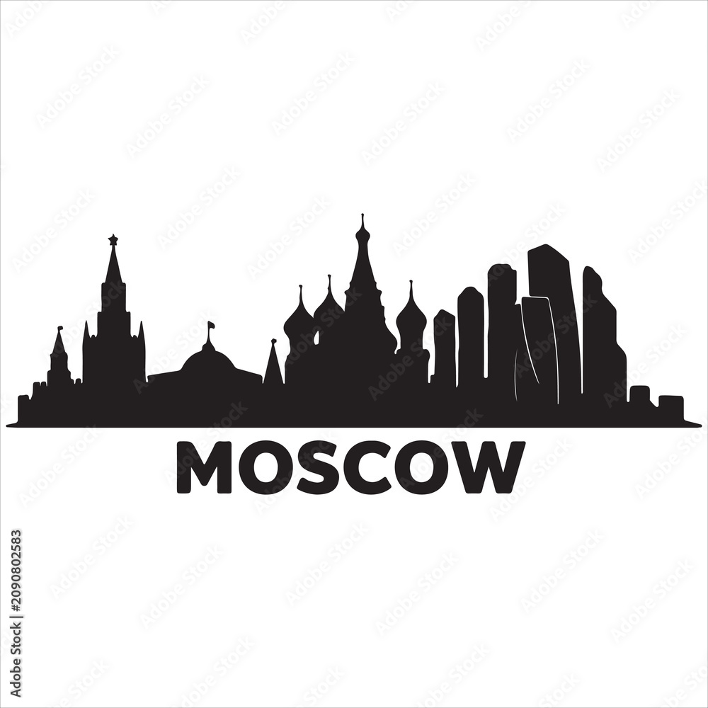 Obraz premium Distinctive silhouette of moscow’s iconic skyline featuring kremlin and st basil’s cathedral