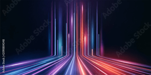 Canvastavla Abstract Colorful Light Trails on Night Highway with Speeding Cars, Urban Traffi