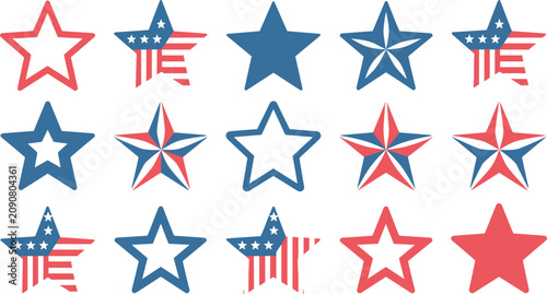 Quadro su tela US Flag Patriotic Star Silhouette Clipart with Crimson Red and Slate Blue Outlin