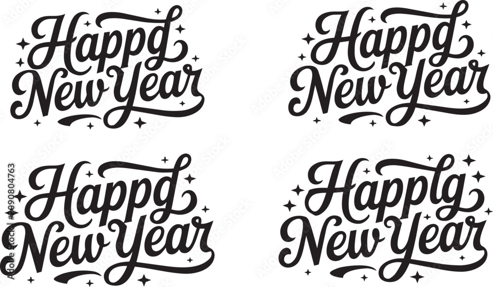 Fototapeta premium Happy New Year 2027 Typography Branding Collection with Diverse Black and White Minimalist Number Logo Designs for Corporate Media and Calendar Layouts