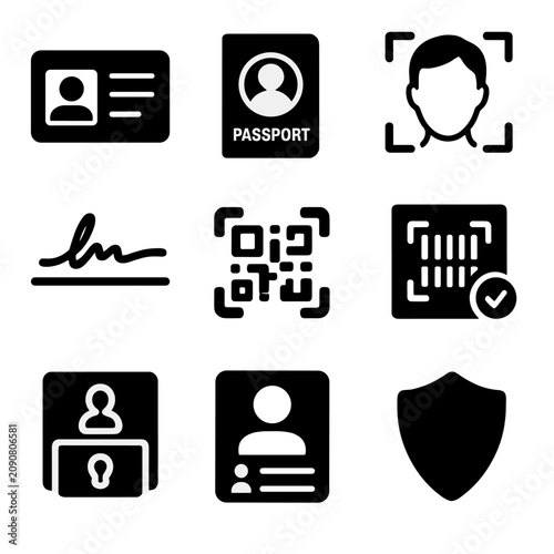 Identity profile qr vector icons card secure scan personal verification icon data