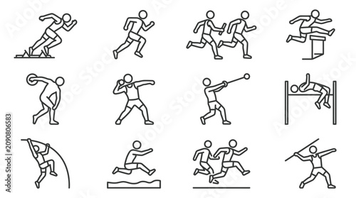 Schilderij op canvas Stick figures playing various sports actions.