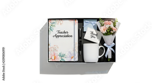 Teacher appreciation gift set in open white box