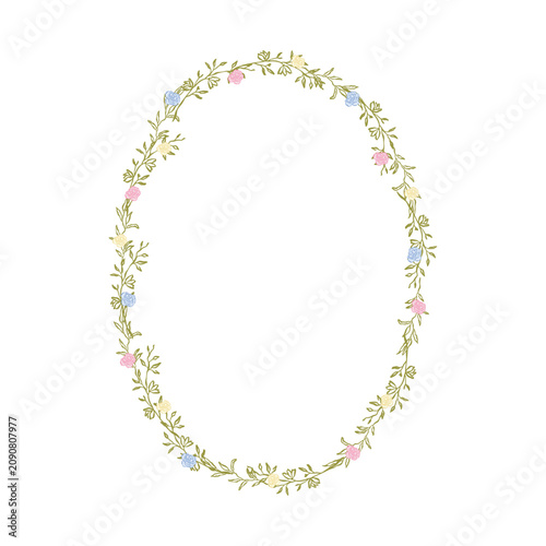 Elegant Whimsical Hand Drawn Floral Frame with Blooming Flowers and Greenery