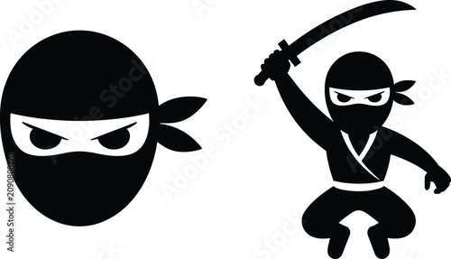 Photos Japanese ninja warrior icon set black silhouette vector illustration of assassin