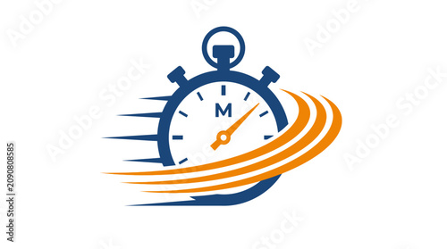 A blue and orange stopwatch icon on white background.