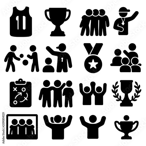 Icon huddle vector set coach practice fans icons victory sports spirit plan
