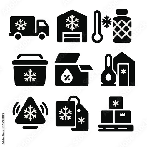 Vaccine icons vector chain tag icon insulated freeze cold refrigerated goods
