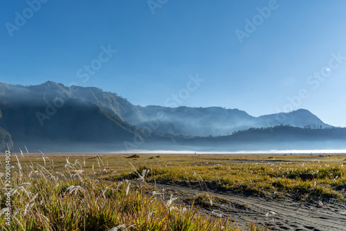 Mountain landscape with fog and mountains