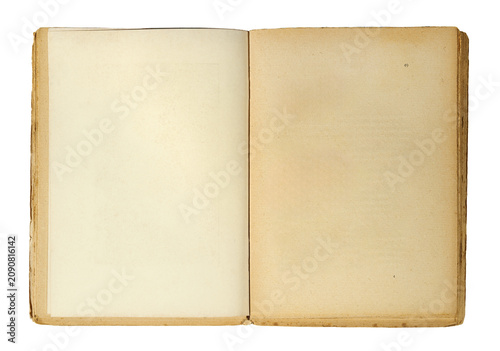 Obraz na płótnie Antique open book with blank aged pages showing page number 49 isolated on white background