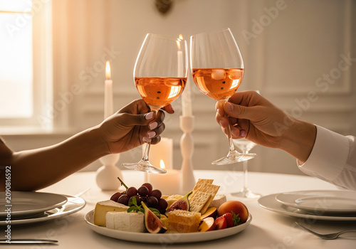 Romantic Toast with Rosé Wine and Elegant Valentine’s Dinner – Social Media Lifestyle Image