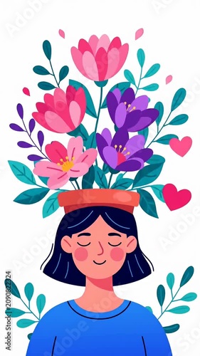 Woman with flowers growing out of her head