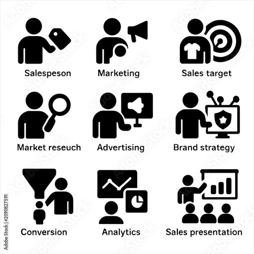 Vector marketing icons market advertising pitch specialist sales analytics icon client brand