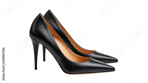 Canvas Print Elegant black leather stiletto high heel pumps, isolated on transparent backgrou